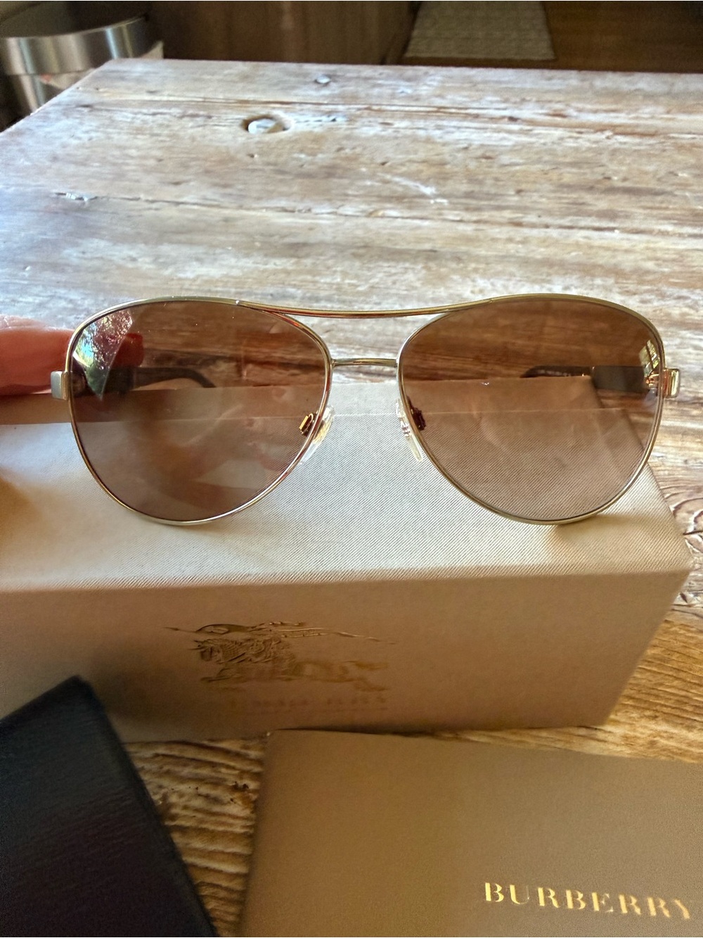 Burberry Steel tone Aviator Sunglasses with Brown Lenses - Picture 11 of 11